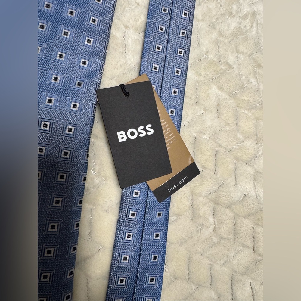Boss Light Blue Square Pattern Silk Tie - Picture 2 of 6